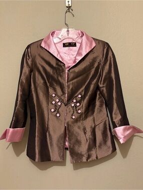 Vintage DA MU TANG ZHUANG Brown Pink Jacket Asian Inspired Embellished Med